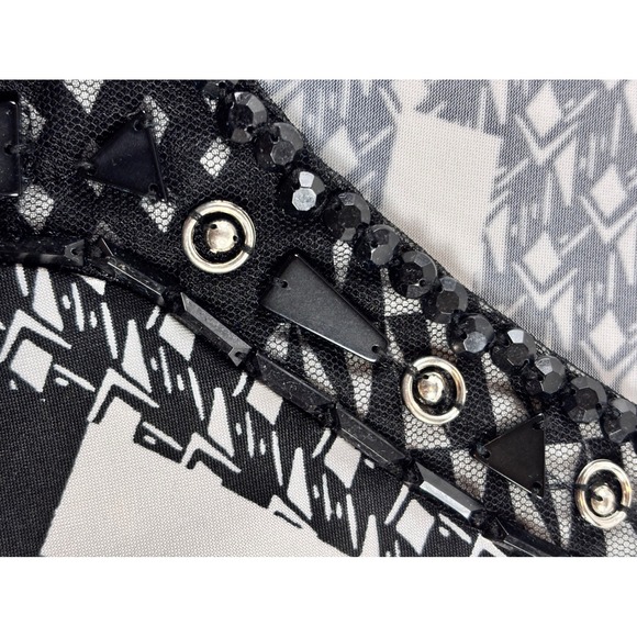 PerSeption Concept Black White Geometric Beaded Officewear VNeck Sheath Dress S - Picture 6 of 10